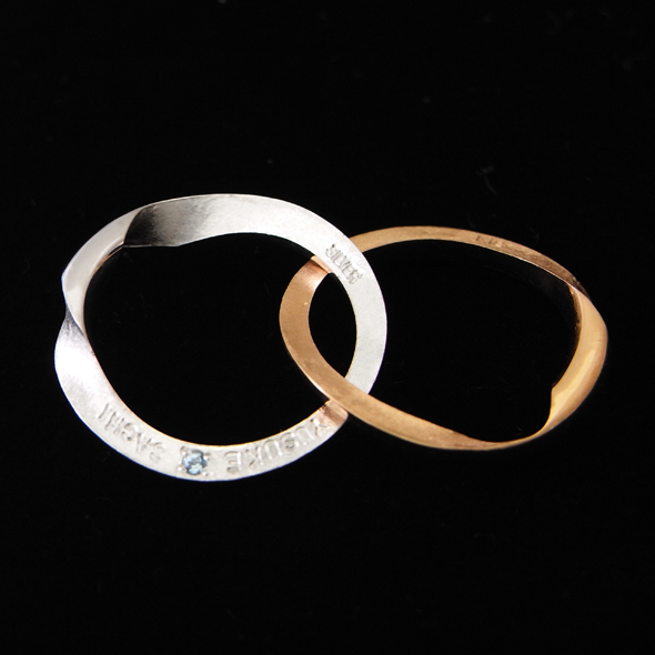 アクアマリンの入ったギメルリング 2つに分けた図 K18ピンクゴールド SV925 アクアマリン 写真2