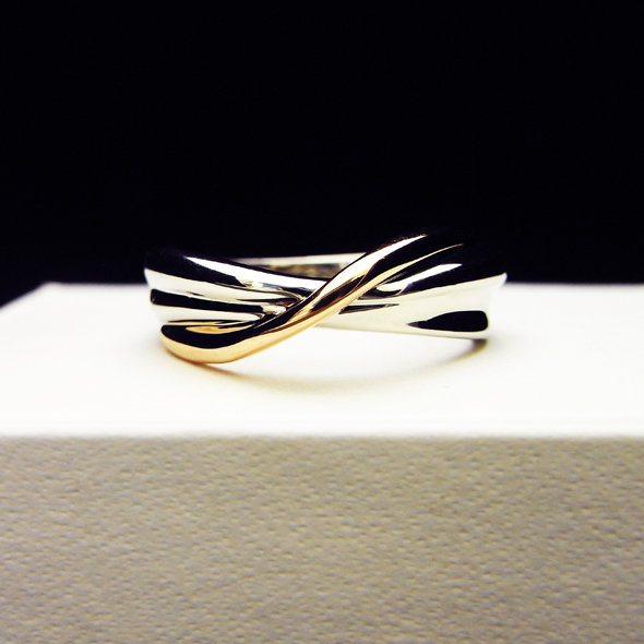 ダイヤモンドとサファイアのコンビマリッジリング 男性用 全体図 Pt900 K18ピンクゴールド 写真2