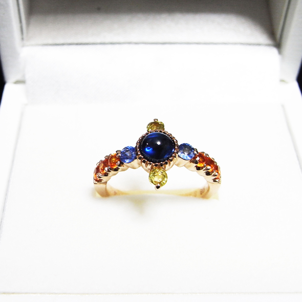 サファイアとマンダリンガーネットの指輪 全体図 K18ピンクゴールド サファイア カラーサファイア マンダリンガーネット 写真5