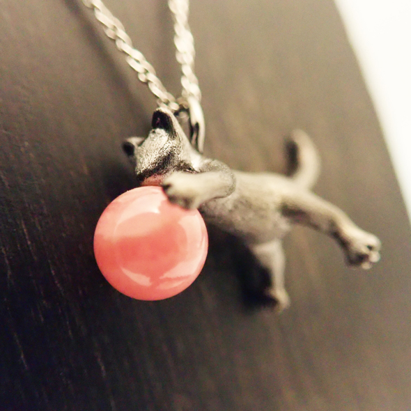 mignon ーこねこー 拡大図 SV925 インカローズ(縞入り) ネックレス ねこモチーフ 黒ねこ 写真5