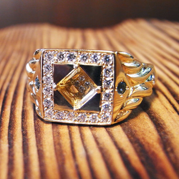 アクアマリンとダイヤモンドの印台リング