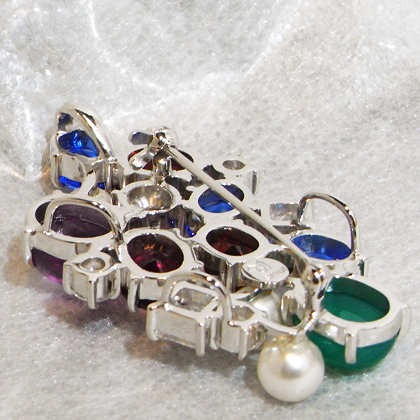 色石を使ったブローチ兼ペンダントトップ 裏のパーツ シルバー925 キュービックジルコニア 色石 写真5