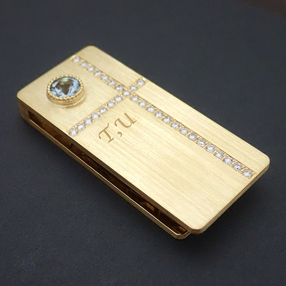 アクアマリンとダイヤモンドのマネークリップ