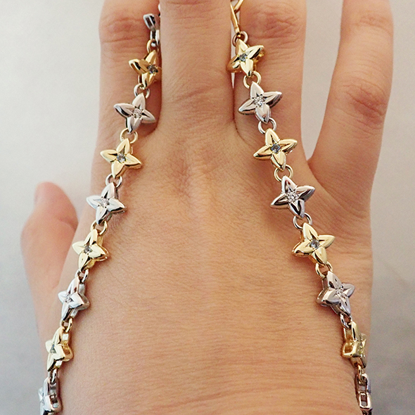 アクアマリンとダイヤモンドのオリジナルコンビチェーン