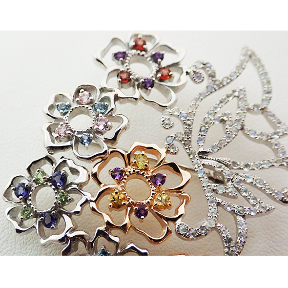 かんざし ー花錦ー 花の部分 SV925 K18ピンクゴールド ロイヤルブルームーンストーン ガーネット アメジスト ピンクトルマリン ブルートパーズ イエローベリル アイオライト ペリドット シトリン 写真4