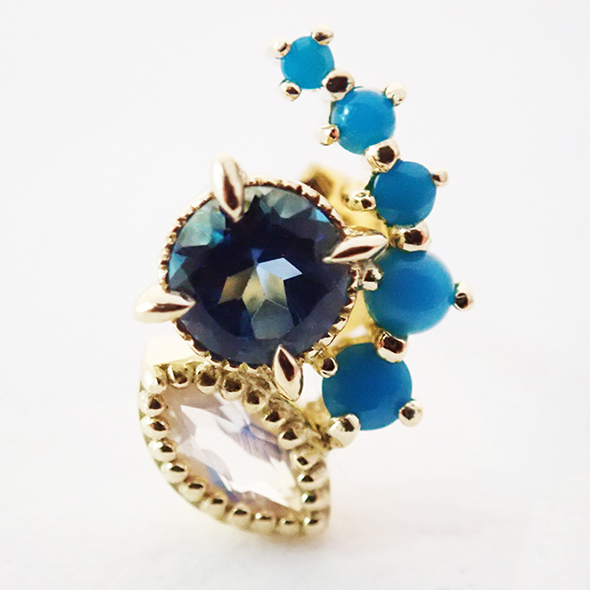 百花(ももか)常花のピアス ーロンドンブルートパーズー 拡大図 K18イエローゴールド ロンドンブルートパーズ ロイヤルブルームーンストーン トルコ石 写真7