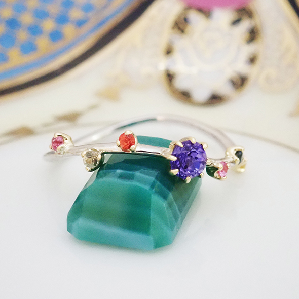 栖(スミカ)#6 側面図 Pt900 K14イエローゴールド タンザナイト カラーサファイア 写真5