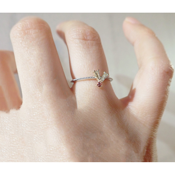 栖(スミカ)#5-2 着用図 Pt900 K14イエローゴールド SV925 ダイヤモンド ピンクサファイア 写真6