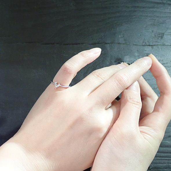 栖(スミカ)#5-2 着用図 Pt900 K14イエローゴールド SV925 ダイヤモンド ピンクサファイア 写真5