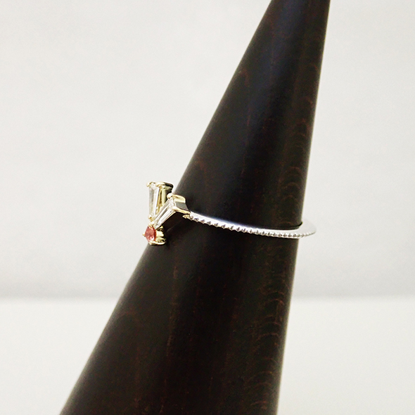 栖(スミカ)#5-2 側面図 Pt900 K14イエローゴールド SV925 ダイヤモンド ピンクサファイア 写真2