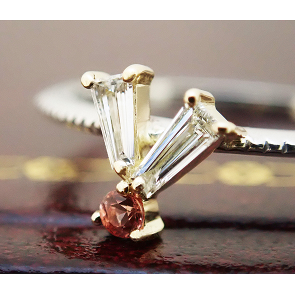 栖(スミカ)#5-2 ダイヤモンドとピンクサファイアの拡大図 Pt900 K14イエローゴールド SV925 ダイヤモンド ピンクサファイア 写真3