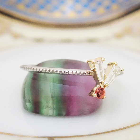 栖(スミカ)#5-2 側面図 Pt900 K14イエローゴールド SV925 ダイヤモンド ピンクサファイア 写真8