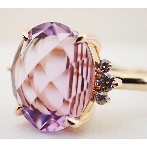 アメジストのリング アメジストとダイヤモンドの拡大図 K18ピンクゴールド アメジスト ダイヤモンド 写真2