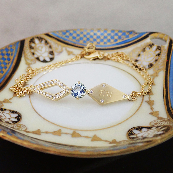 アクアマリンとダイヤモンドのアンクレット